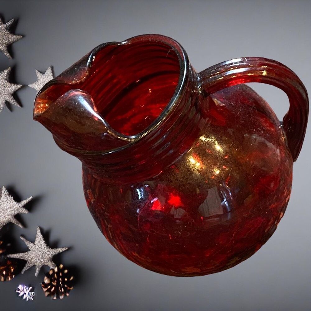 Vintage Anchor Hocking Depression Glass Ruby Red Pitcher